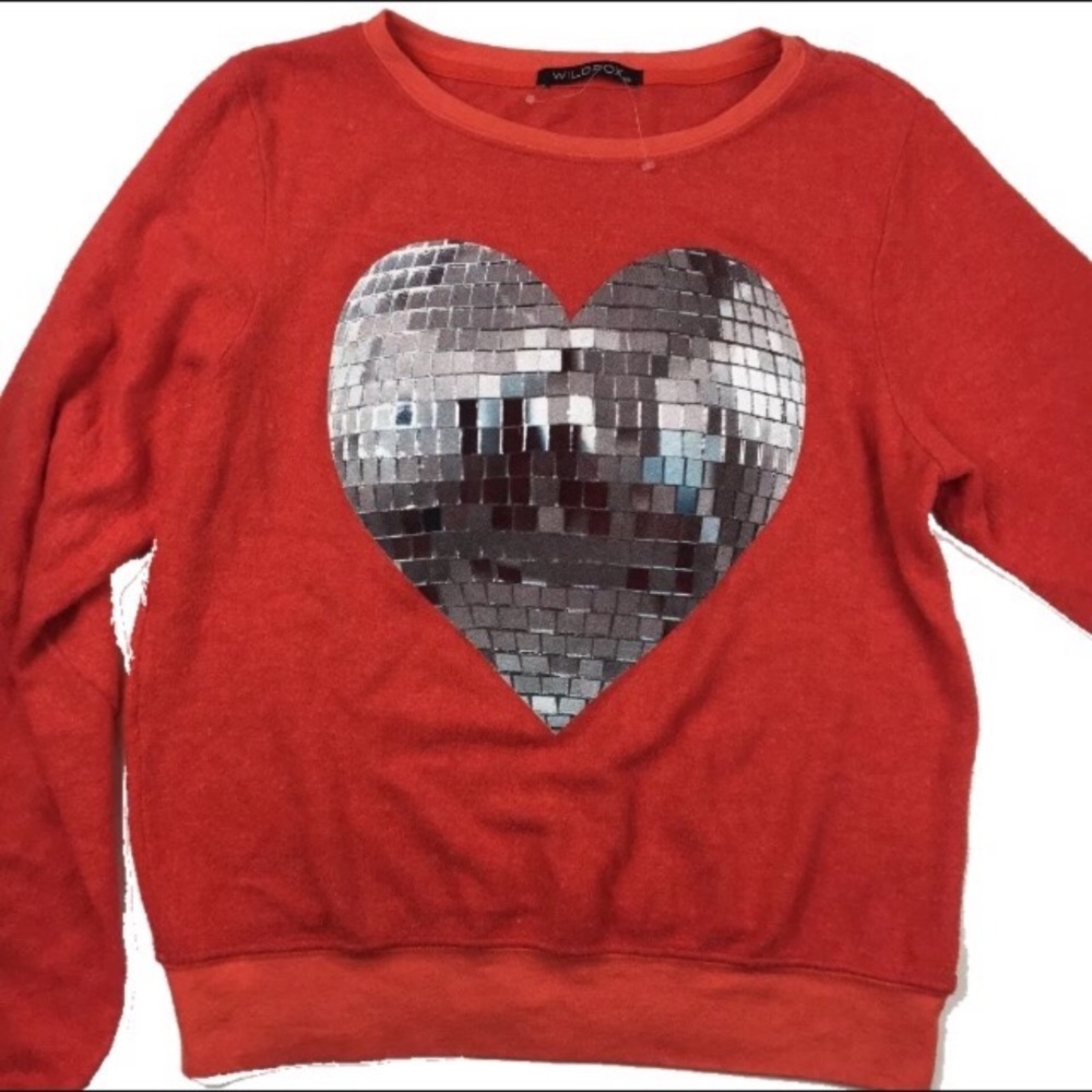 Wildfox BBJ Disco Heart Valentines Day Red Sweater